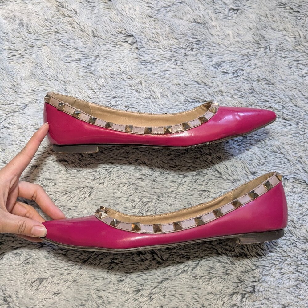Valentino Pink Rockstud Flats Patent Leather Pointed Toe Shoe Size 41 US 10 - Picture 2 of 8